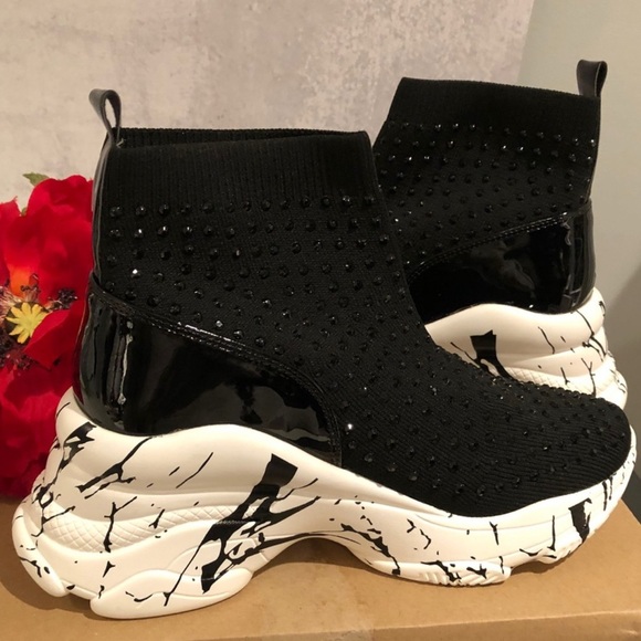 NEW Platform Ankle Stud Sock Black & White Booties-36 - Picture 7 of 14